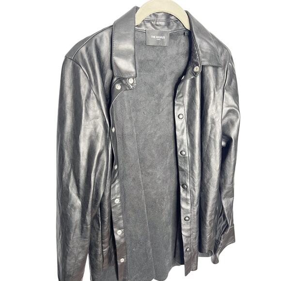 The Kooples Faux Leather Button Up Blouse Size 2 Black Long Sleeve - Picture 4 of 9